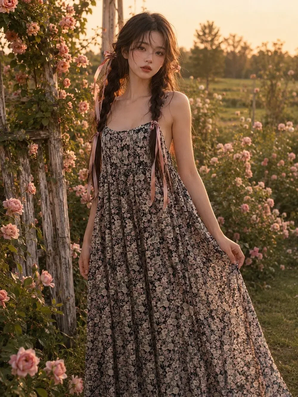 Natural Life Among Wildflowers + Daydreams flowy blooming floral maxi dress L - Picture 1 of 8